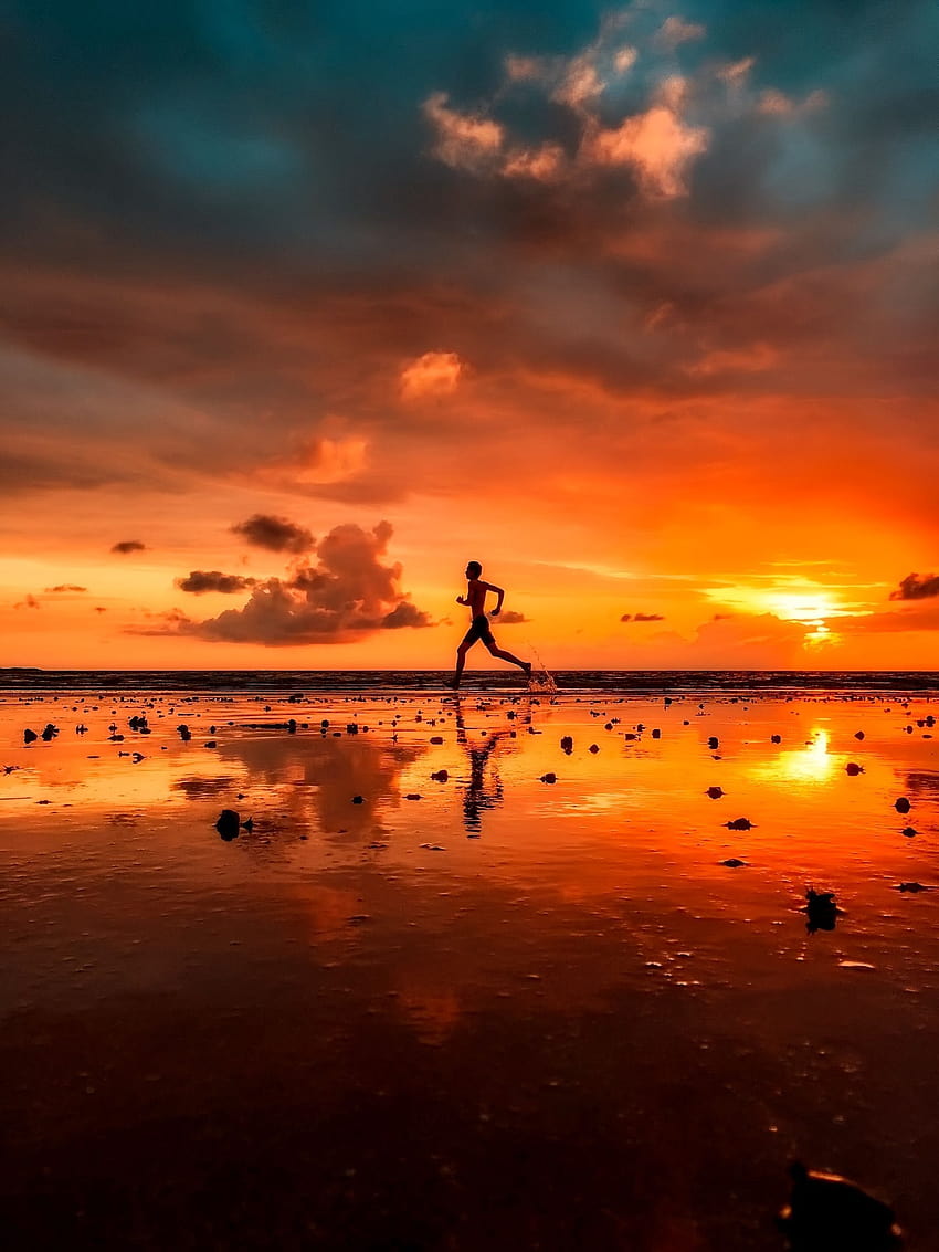 Sunset Beach Jogging · · .io, sunset beach seascape HD phone wallpaper