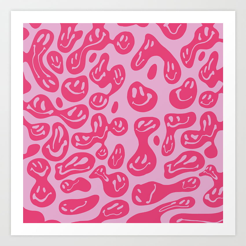 Pink Dripping Smiley Art Print oleh artbylamia, drippy smile wallpaper ponsel HD