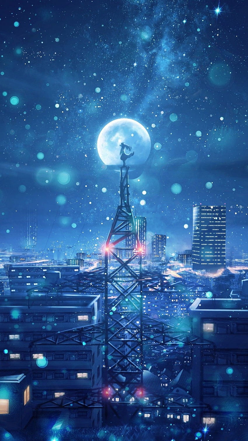1080x1920 Blue Night Big Moon Anime Scenery Iphone 7,6s,6 Plus, moon scenery mobile HD phone wallpaper