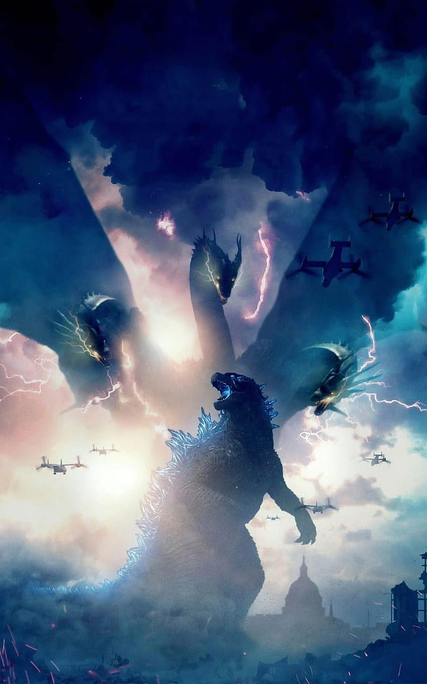 : Godzilla, Godzilla: King of the Monsters, произведения на изкуството, fire godzilla android HD тапет за телефон