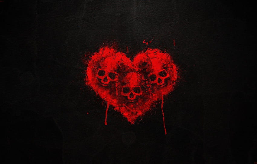blood, Heart, Skull, black background, Three skulls , section разное, bleeding heart HD wallpaper