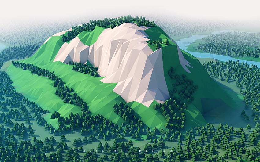 isometrisch, Berge, Wald, kreativ, 3D-Kunst mit einer Auflösung von 1920 x 1200. Hohe Qualität HD-Hintergrundbild