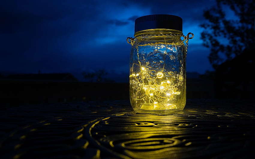 Clear glass jar with lid, lamp, lights, jar of lights HD wallpaper