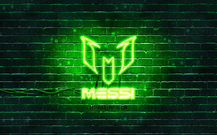 Lionel Messi green logo, green brickwall, Leo Messi, fan art, Lionel Messi logo, football stars, Lionel Messi neon logo, Lionel Messi with resolution 3840x2400. High Quality, messi symbol HD wallpaper
