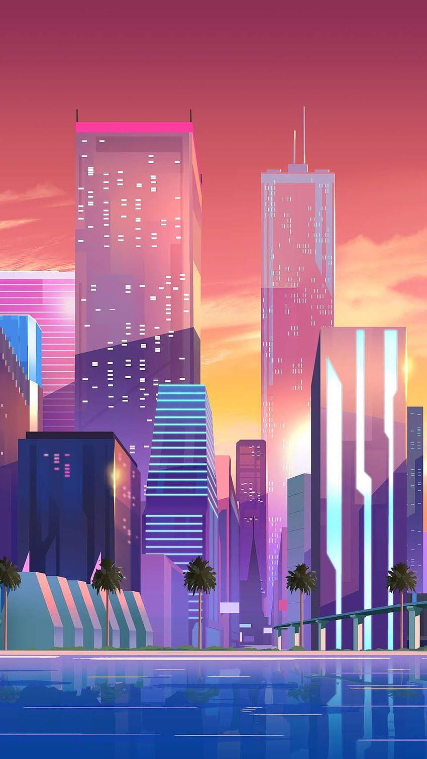 Los Angeles City Tour Cityscape Skyline Colorful Illustration, city illustration HD phone wallpaper