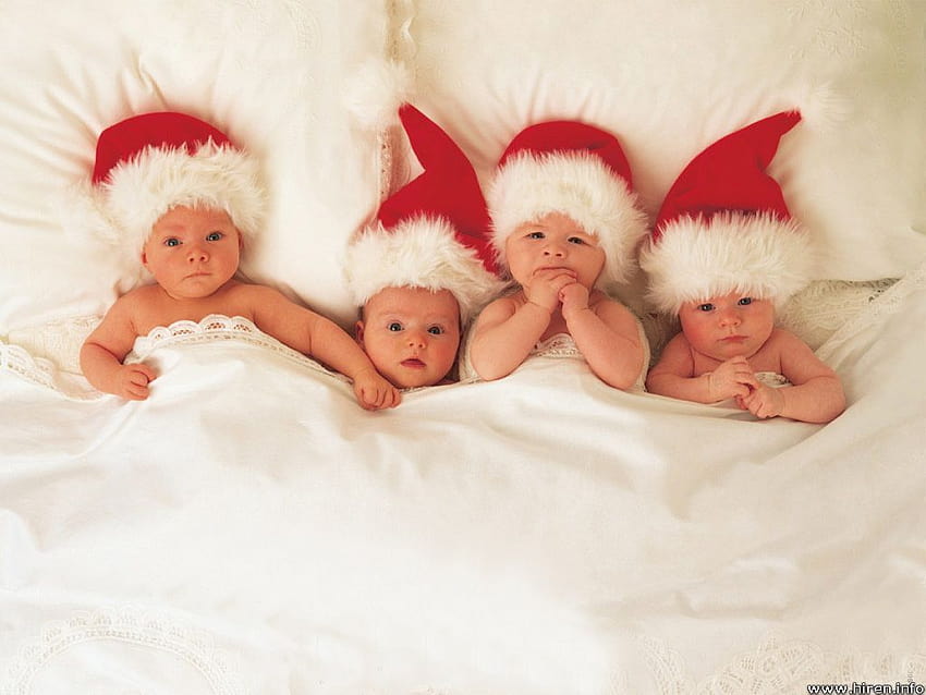 my 1st thought: soo cute! my 2nd thought: how did they get all four babies to do this at the same time!!, cute baby christmas HD wallpaper