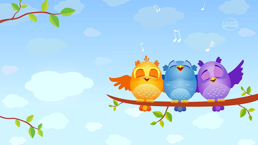 Cute Cartoon Birds Singing HD wallpaper