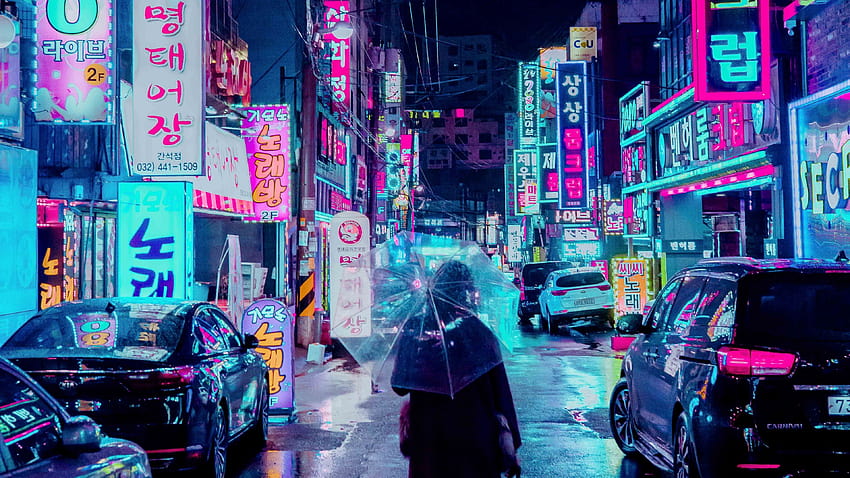 Неонови градски светлини, естетика на ретро градските светлини HD тапет