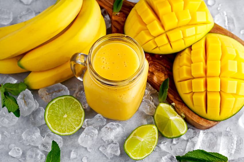 Ice Lime Mango Juice Yellow Bananas Mug Food 7000x4656 HD wallpaper