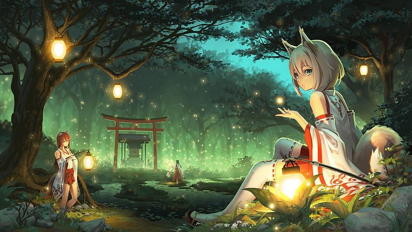 22 Anime Forest, noite de anime na floresta papel de parede HD