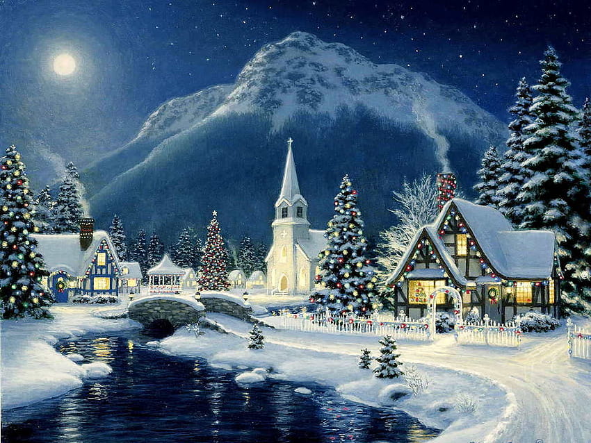 4 Christmas Village, christmas village night HD wallpaper