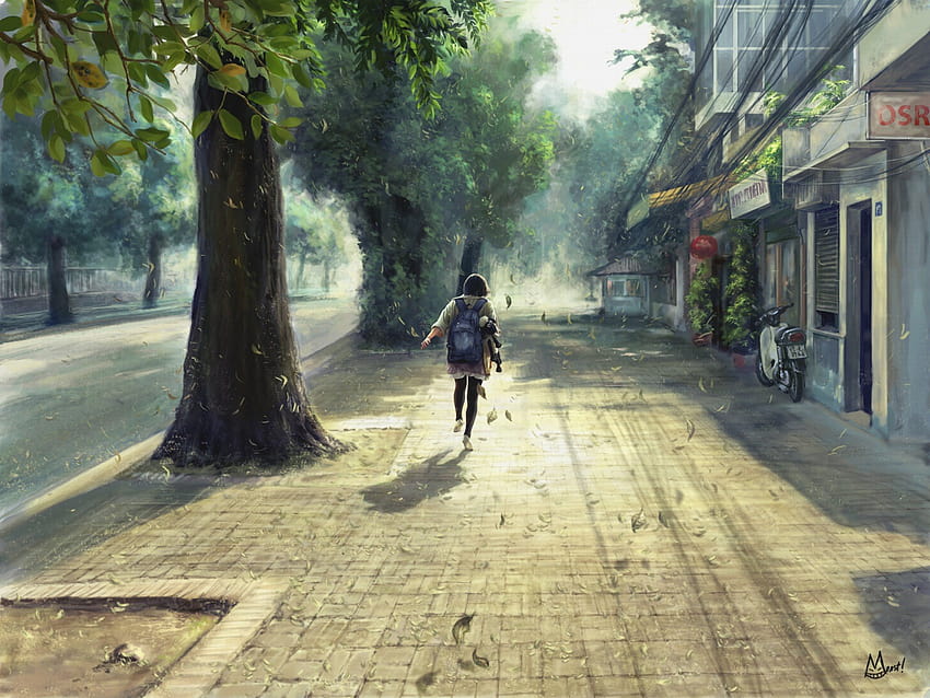 yürüyüş, , Yaz, Sokak, Ağaçlar / ve Mobil Arka Planlar, lofi yaz animesi HD duvar kağıdı