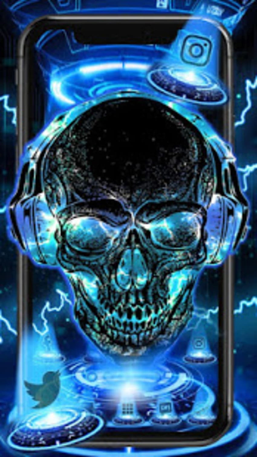 Ikon Neon Tech Skull Tema 3D untuk, android teknologi wallpaper ponsel HD