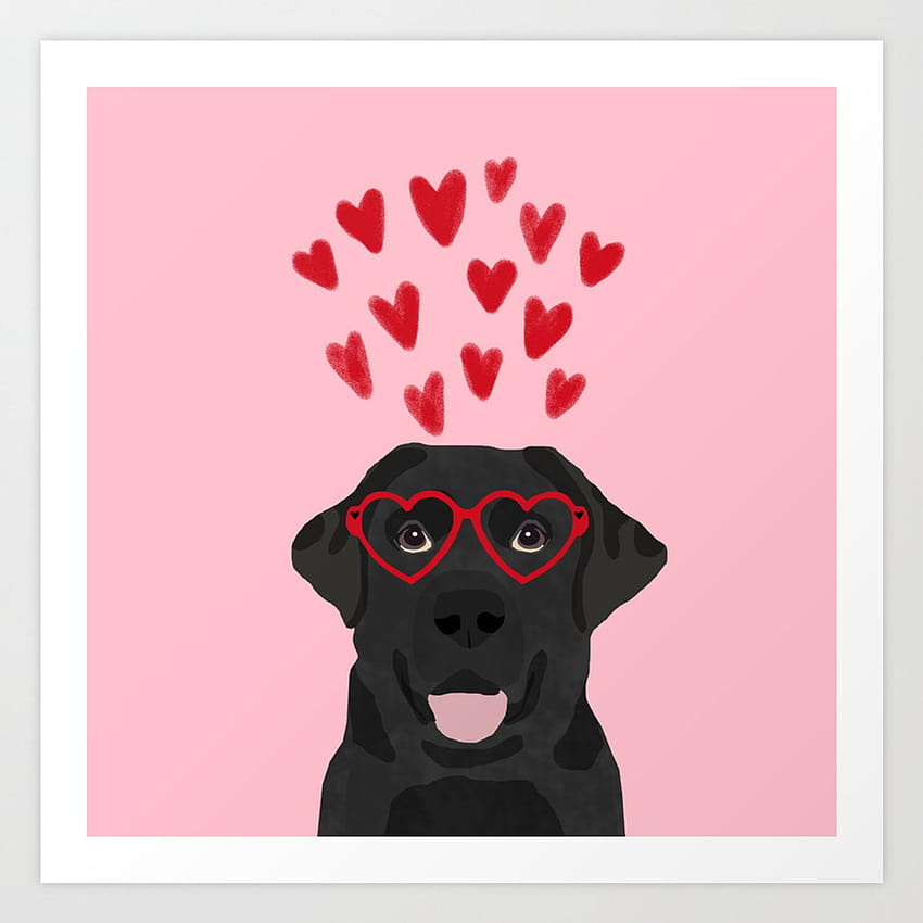 Black Lab amore cuori occhiali labrador retriever regali di San Valentino Art Print, laboratori di San Valentino Sfondo del telefono HD