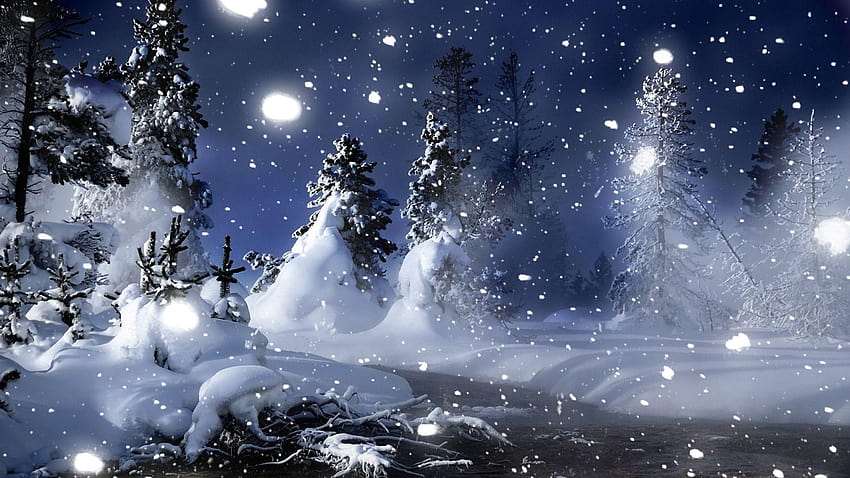 Snowy Night Scenes, snowy christmas night art HD wallpaper