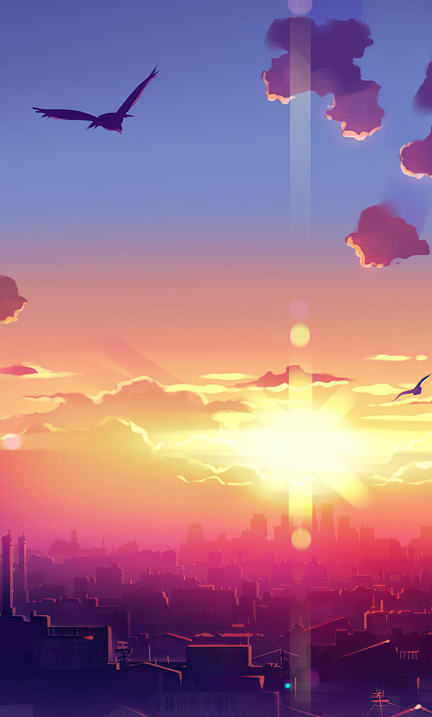 Futuristic Anime Cityscape At Sunset by monorisu