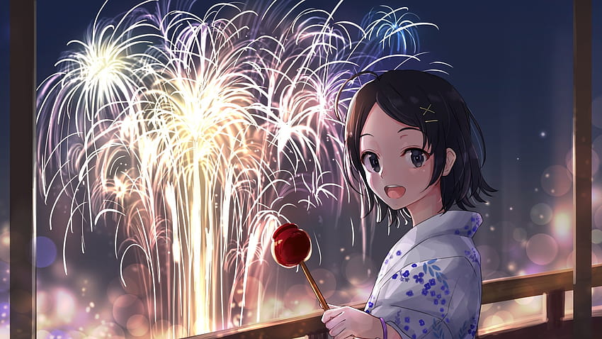 1920x1080 Oregairu, Komachi Hikigaya, Fang, Fireworks, Yukata, Festival for HD wallpaper