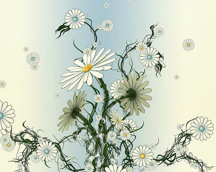 : biały, ilustracja, kwiaty, gałąź, zielony, żółty, wzór, rumianek, stokrotka, SZTUKA, flora, płatek, dziki kwiat, komputer, roślina kwitnąca, florystyka, łodyga, rodzina stokrotka, układania kwiatów, kwiatowy wzór, piwonie, żółty sztuka zielonego kwiatu Tapeta HD