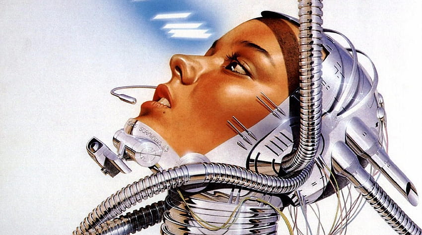 Cyborg robot girl face wires sci fi science mech tech face women robot Sfondo HD