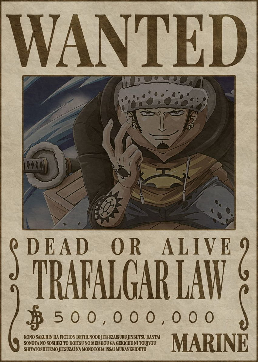 โปสเตอร์ Trafalgar Law Wanted Poste โดย Melvina Poole วอลล์เปเปอร์โทรศัพท์ HD