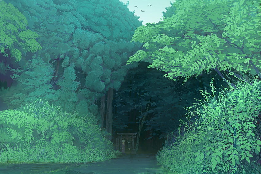 result for anime forest, aesthetic anime rain forest Wallpaper HD