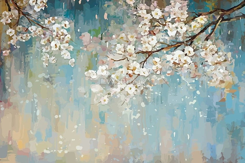 Mural de flores de pêssego em aquarela • Wallmur® papel de parede HD