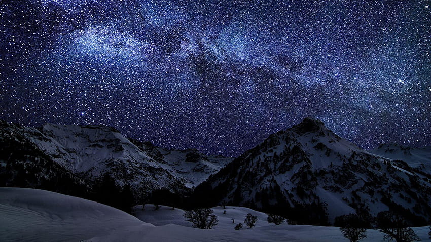 1920x1080 zima, niebo, gwiazdy, przyroda, noc pełna, przyroda noc Tapeta HD