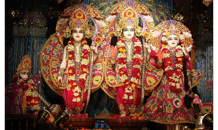Lord Rama com Sita e Lakshmana, templo de carneiro papel de parede HD