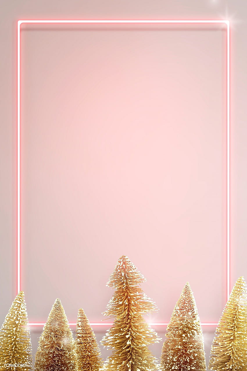 premium psd of Pink neon frame with gold Christmas trees, christmas tree pink HD phone wallpaper