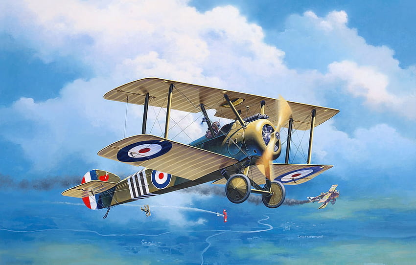 Biplane, UK, art, Sopwith, The first World war, RFC, Roland C.II, F.1 Camal, Royal Flying Corps , section авиация, world war 1 planes HD wallpaper