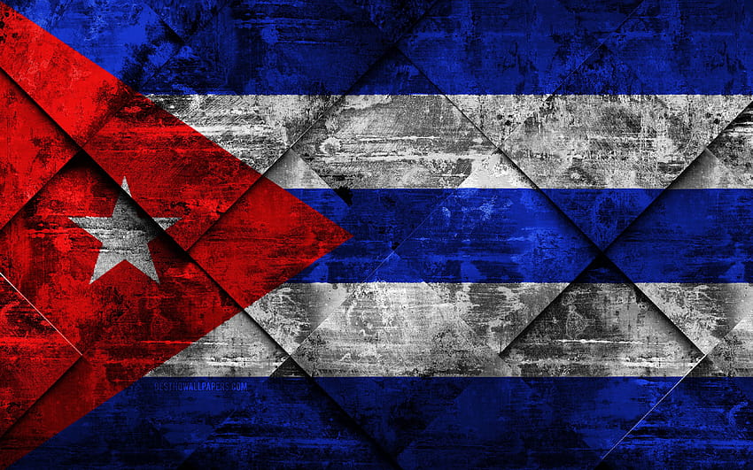 쿠바의 국기, 그루지 아트, 마름모 그루지 텍스처, 쿠바 국기, 북미, 국가 상징, 쿠바, 해상도 3840x2400의 창의적인 예술. 고품질, 깃발 쿠바 HD 월페이퍼