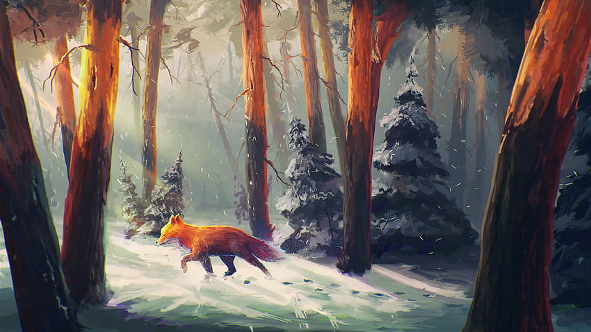 Fox Forest Art, fox drawings HD wallpaper