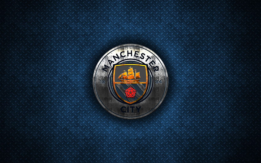 Manchester City FC logo, creative art, blue and white checkered