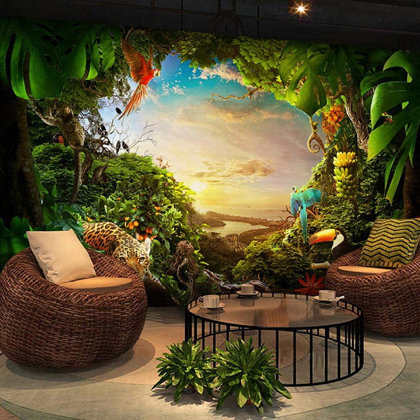 Murale 3D Murale 3D Foresta Foresta Pluviale Giungla Tema Zoo Bar Internet Cafe Ktv Ristorante Sfondi Sfondo del telefono HD
