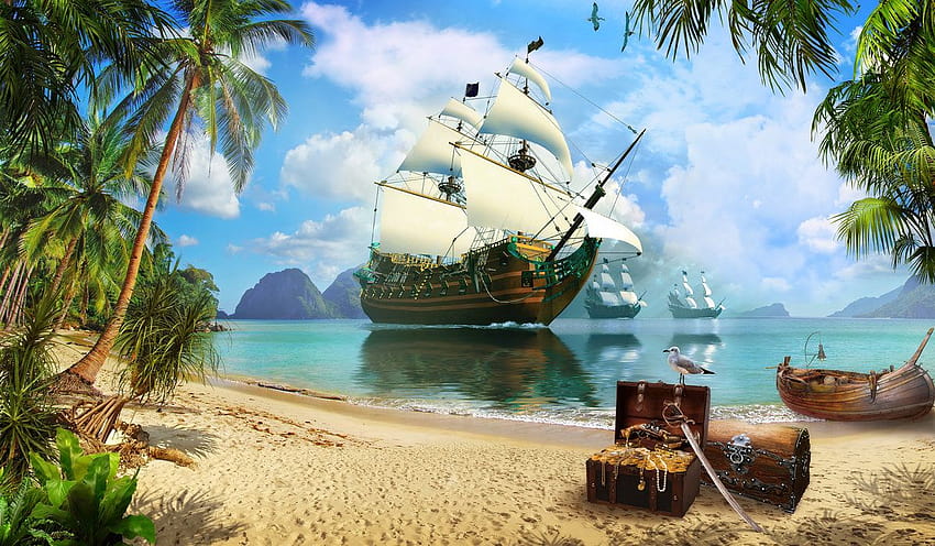 L'isola del tesoro dei pirati – murale popolare – parete Sfondo HD