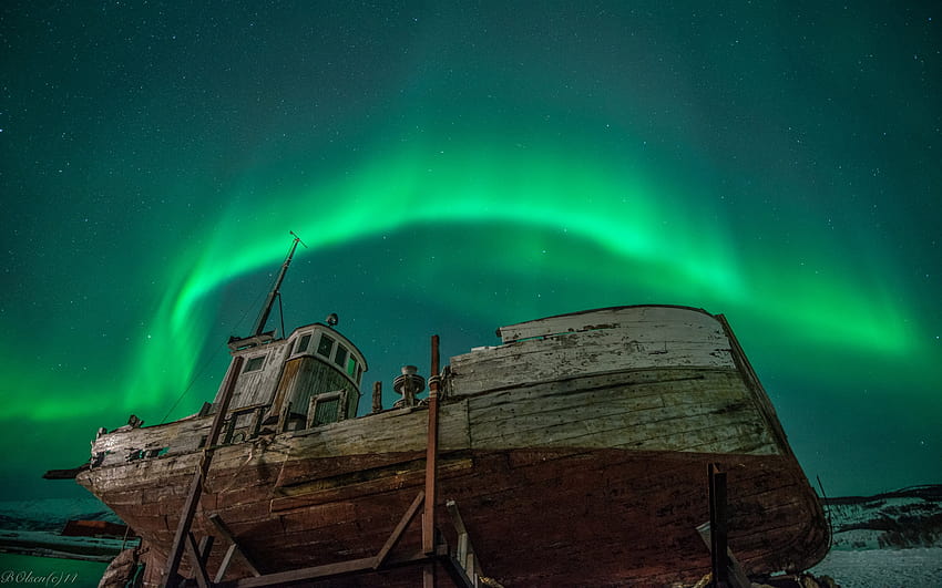 aurora boreale, settentrionale, luci, notte, verde, stelle, barca, abbandono, deserta, fatiscente / e sfondi mobili, stelle dell'aurora boreale Sfondo HD