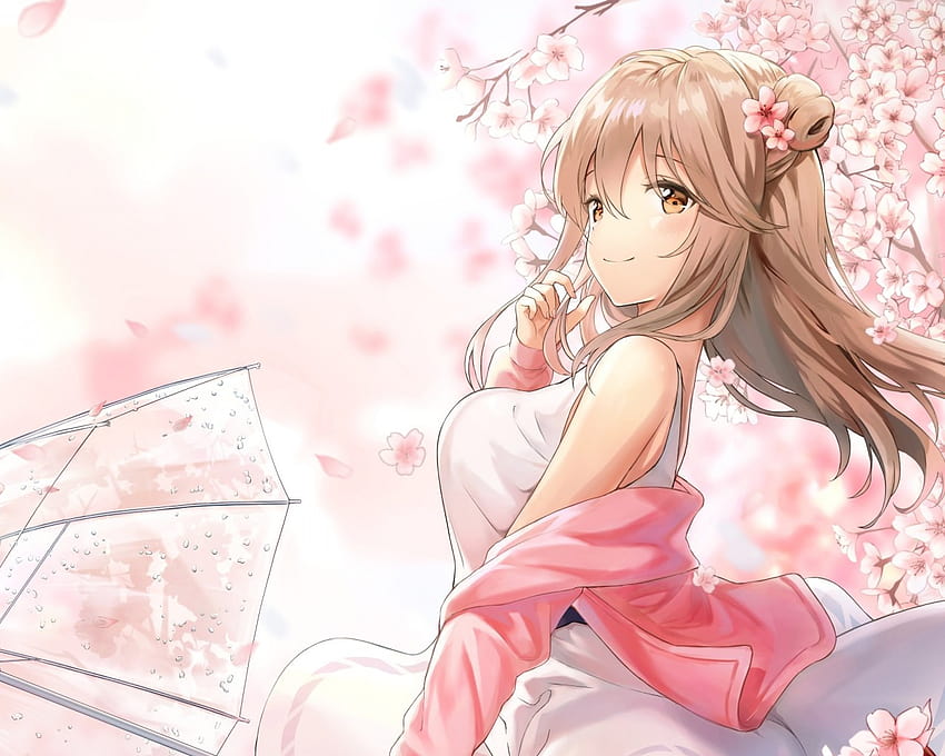 1280x1024 Linda chica anime, vista de perfil, Sakura Blossom, vestido  blanco, paraguas, perfil de chica anime fondo de pantalla | Pxfuel
