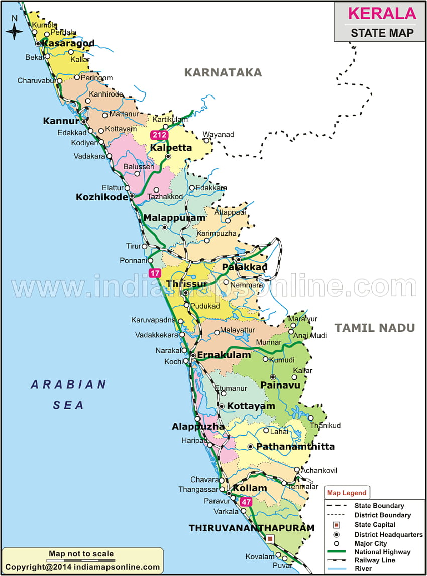 Karte des Staatsbezirks Kerala: clickindia: Kerala liegt im südwestlichen Teil Indiens an der Malabarküste. HD-Handy-Hintergrundbild