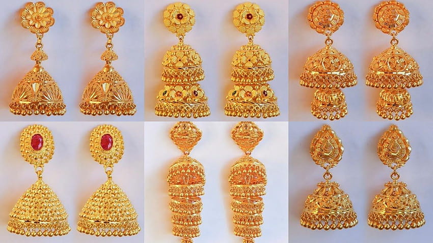 latest earrings designs in gold jhumka HD wallpaper
