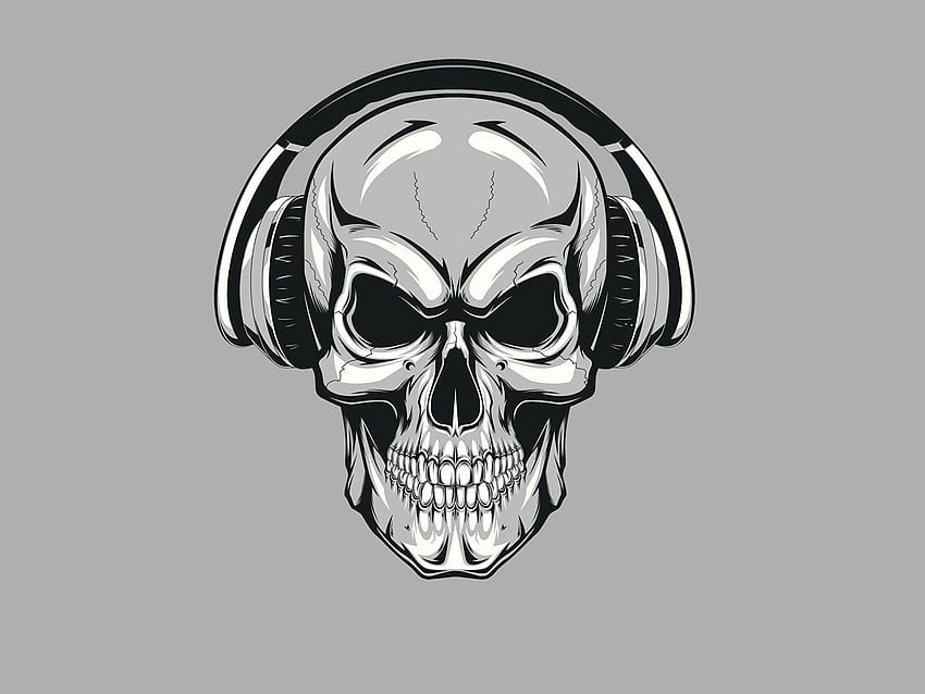 Skulls Headphones Latar belakang abu-abu 2048x1536, tengkorak dengan headphone Wallpaper HD