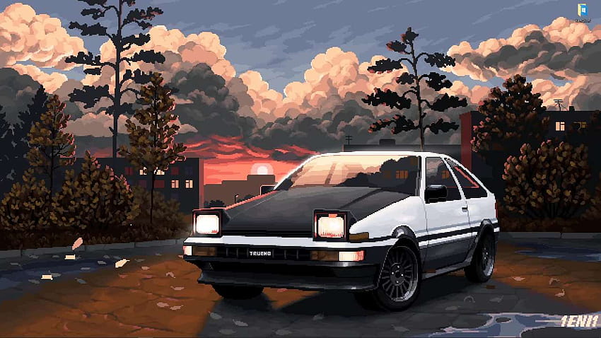 Pixel Toyota AE86 at sunset, toyota trueno computer HD wallpaper