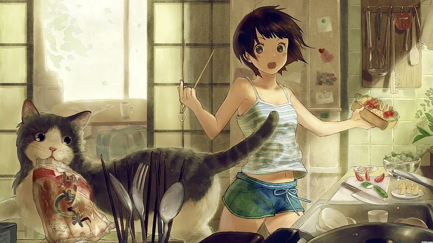 Gotowanie na ekran Twojego lub telefonu komórkowego oraz gotowanie dziewczyn z anime Tapeta HD