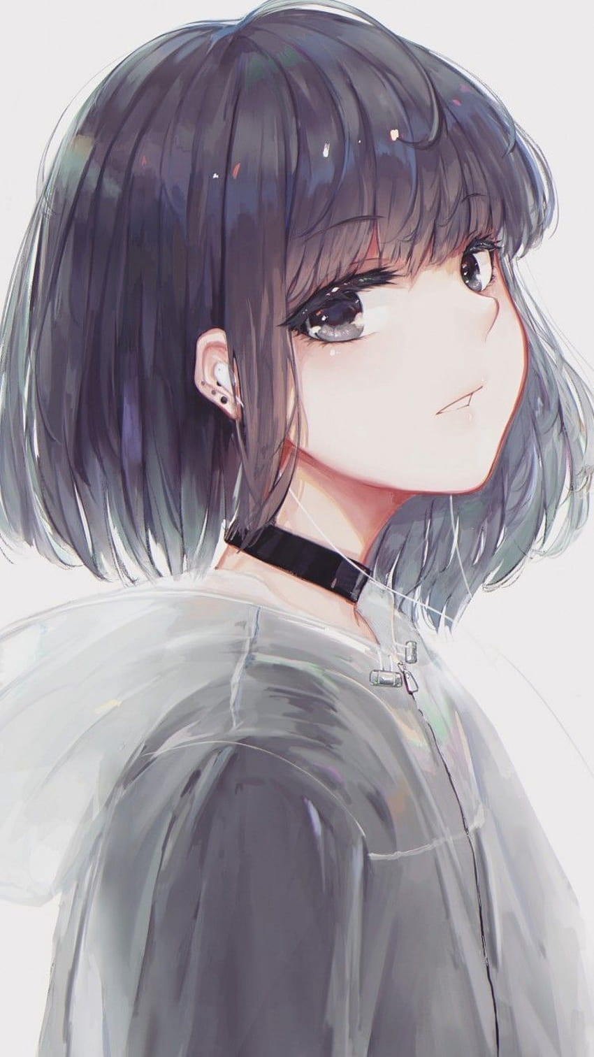 750x1334 Chica anime, vista de perfil, gargantilla, cabello corto, abrigo  para iPhone 7, iPhone 6, perfil de anime fondo de pantalla del teléfono |  Pxfuel