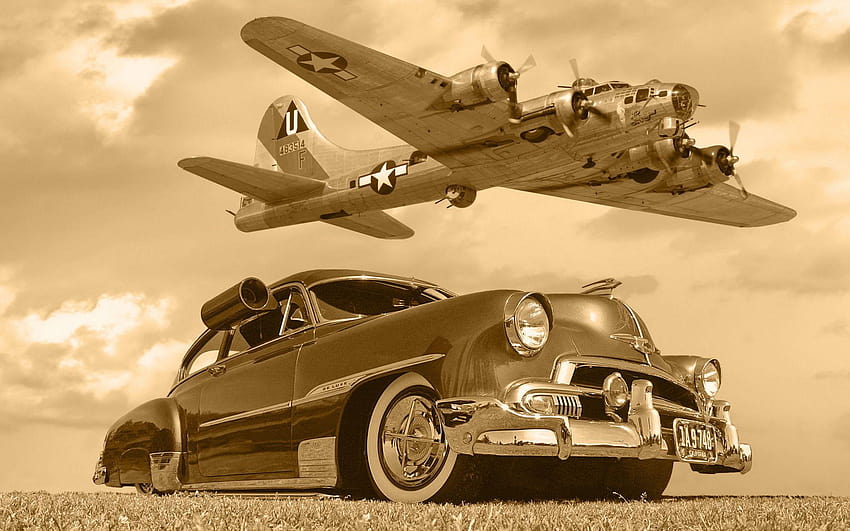 Chevrolet B17 car plane aircrafts lowrider classic military flight, old airplanes HD wallpaper