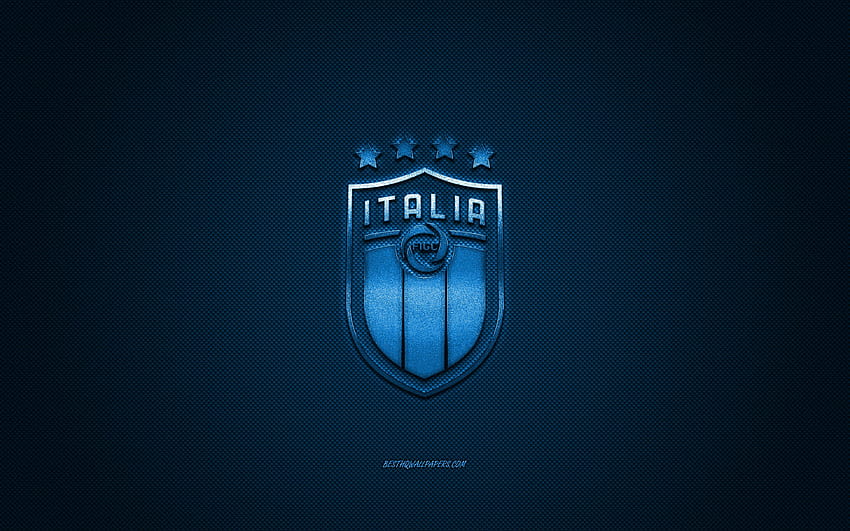 Italy national football team, emblem, UEFA, blue logo, blue carbon fiber background, Italy football team logo, football, Bulgaria with resolution 2560x1600. High Quality, italy logo HD wallpaper
