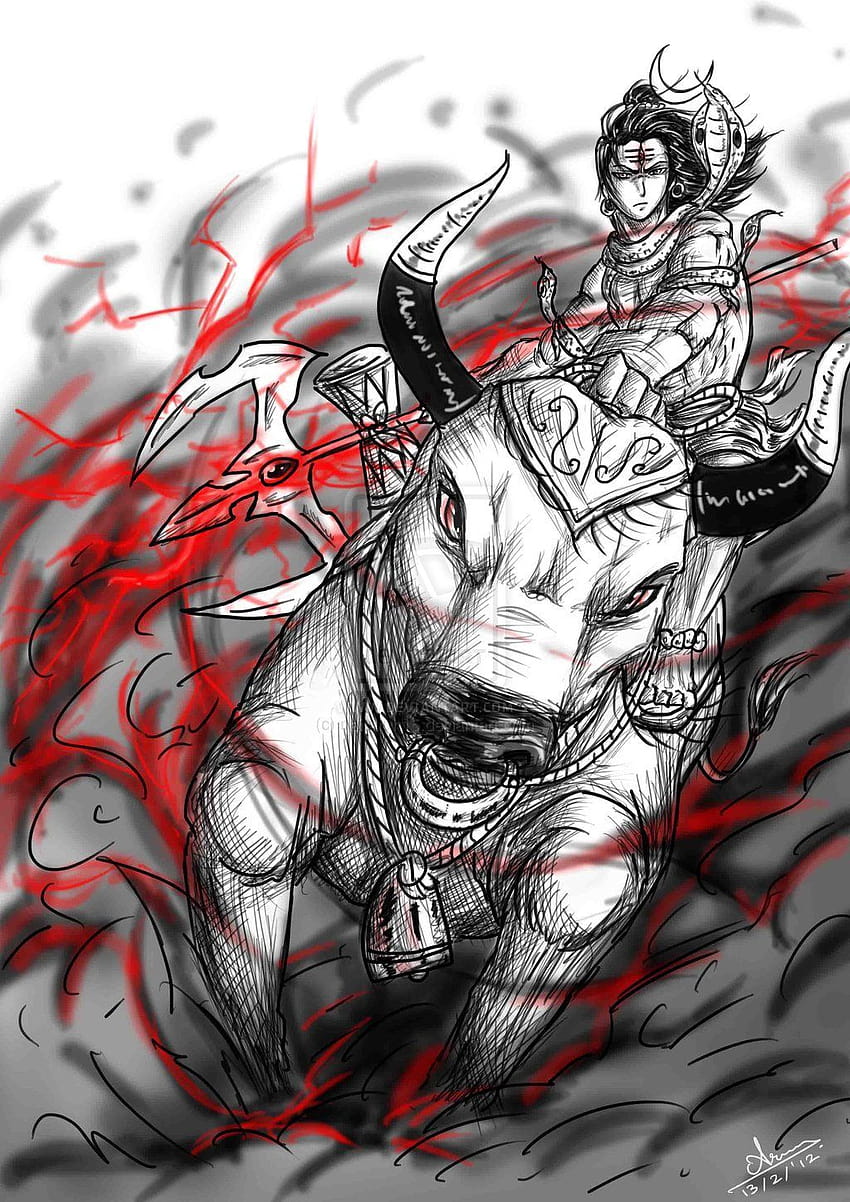 Anime sketch: Lord Shiva and Nandi by nairarun15.deviantart on, anime lord shiva HD phone wallpaper