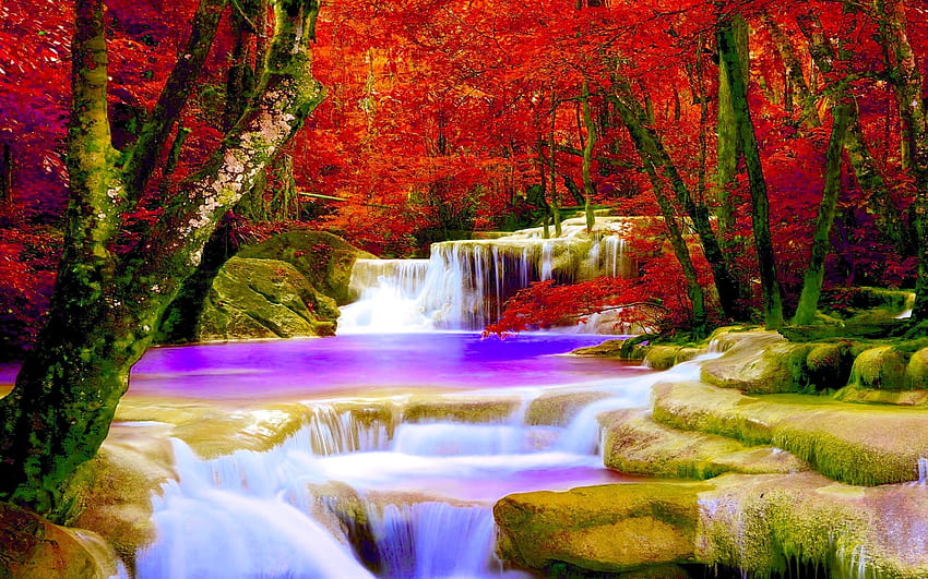 Fall Waterfall, autumn nature waterfalls HD wallpaper