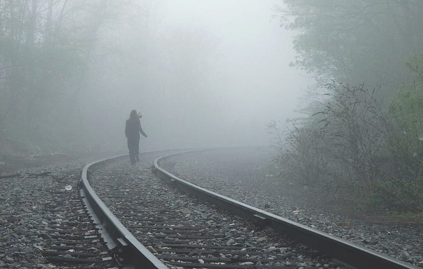 girl, fog, alone, mood, rails, railroad, I walk a lonely road , section настроения, alone girl road HD wallpaper