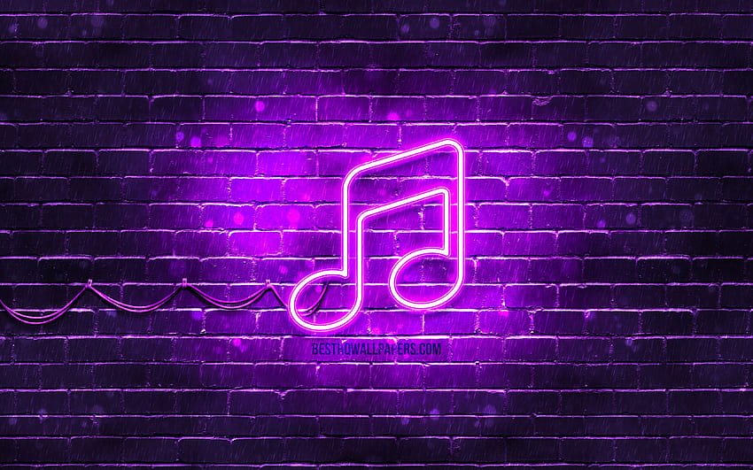 音楽ネオン アイコン、紫色の背景、ネオン記号、音楽、クリエイティブ、ネオン アイコン、音楽記号、音楽記号、音楽アイコン、解像度 3840x2400 の音楽アイコン。 高品質、 高画質の壁紙
