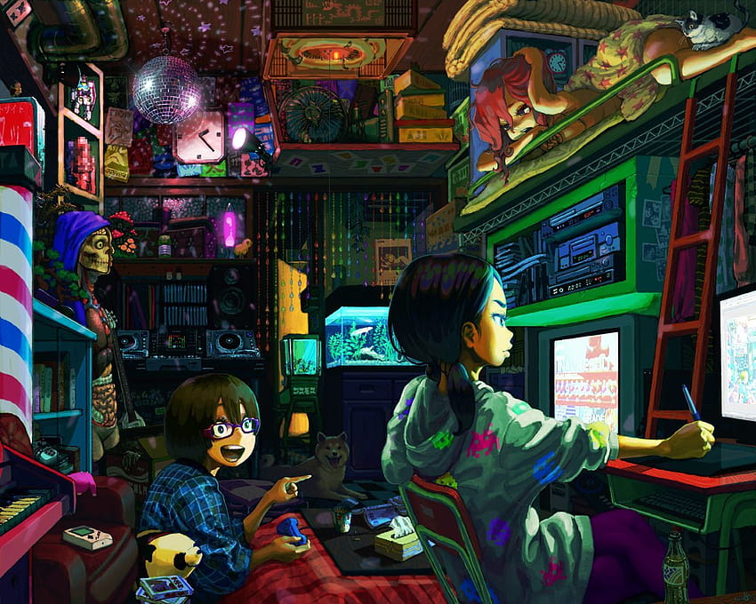 otaku room, playstation gamer girl anime HD wallpaper